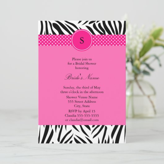 Schwarz-Weiß-Zebra mit Hot-Pink-Brautparty Einladung (Stehend Vorderseite)
