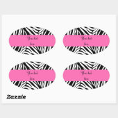 Schwarz-Weiß-Zebra mit Hot-Pink Ovaler Aufkleber (Blatt)