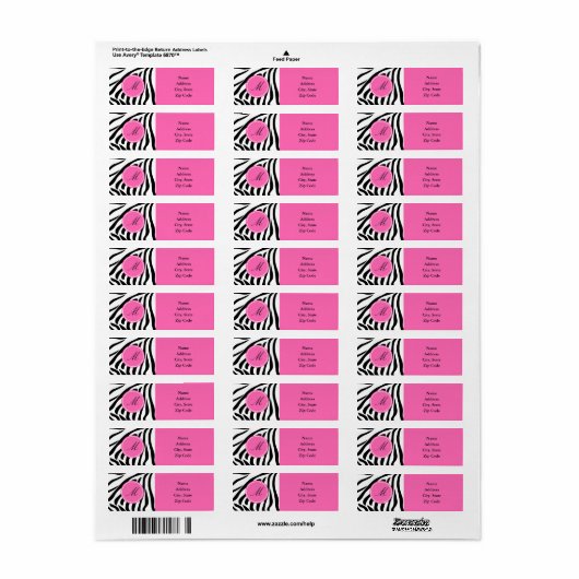 Schwarz-Weiß-Zebra-Monogramm-Druck mit Hot-Rosa (Vorne)