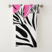Schwarz-Weiß-Zebra-Monogramm-Druck mit Hot-Rosa Badhandtuch Set (Insitu)