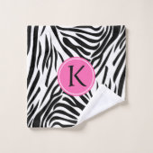 Schwarz-Weiß-Zebra-Monogramm-Druck mit Hot-Rosa Badhandtuch Set (Waschlappen)