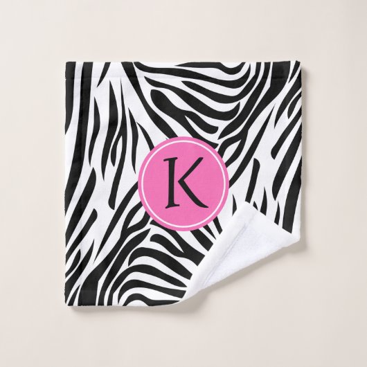 Schwarz-Weiß-Zebra-Monogramm-Druck mit Hot-Rosa Badhandtuch Set (Waschlappen)