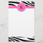 Schwarz-Weiß-Zebra-Monogramm-Druck mit Hot-Rosa Briefpapier (Vorderseite)