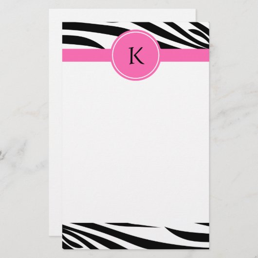 Schwarz-Weiß-Zebra-Monogramm-Druck mit Hot-Rosa Briefpapier (Vorne/Hinten)