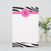 Schwarz-Weiß-Zebra-Monogramm-Druck mit Hot-Rosa Briefpapier (Stehend Vorderseite)