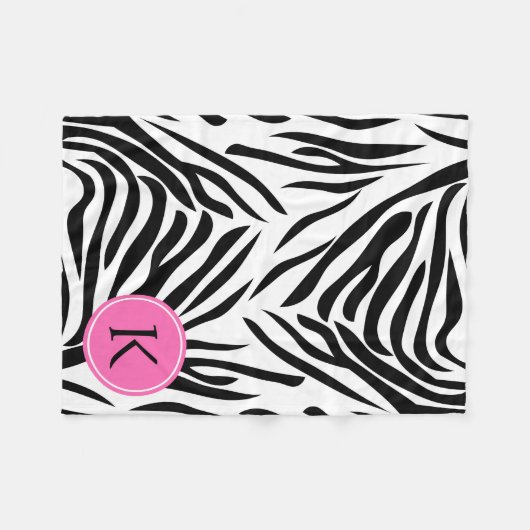 Schwarz-Weiß-Zebra-Monogramm-Druck mit Hot-Rosa Fleecedecke (Vorderseite (Horizontal))