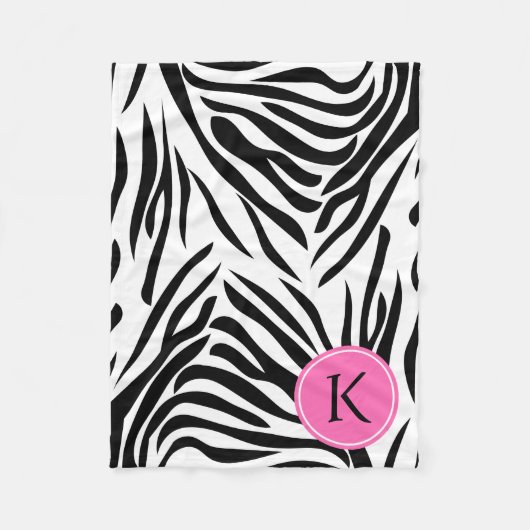 Schwarz-Weiß-Zebra-Monogramm-Druck mit Hot-Rosa Fleecedecke (Vorderseite)