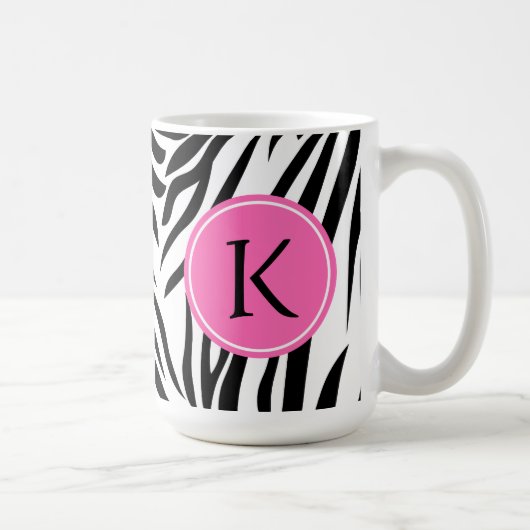 Schwarz-Weiß-Zebra-Monogramm-Druck mit Hot-Rosa Kaffeetasse (Rechts)