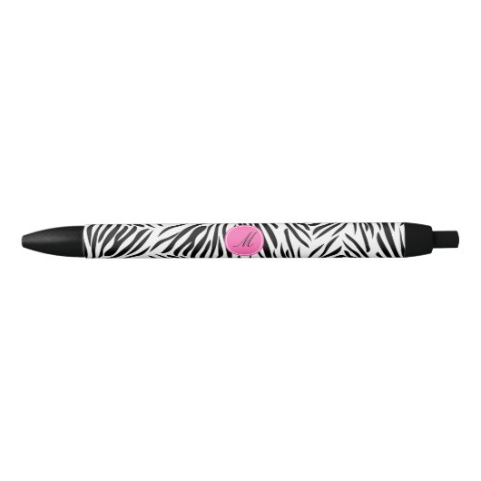 Schwarz-Weiß-Zebra-Monogramm-Druck mit Hot-Rosa Kugelschreiber (Vorderseite)
