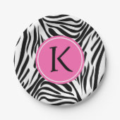 Schwarz-Weiß-Zebra-Monogramm-Druck mit Hot-Rosa Pappteller (Vorderseite)