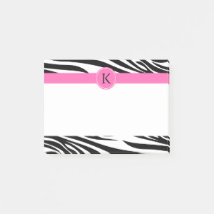 Schwarz-Weiß-Zebra-Monogramm-Druck mit Hot-Rosa Post-it Klebezettel
