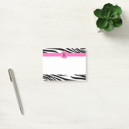 Schwarz-Weiß-Zebra-Monogramm-Druck mit Hot-Rosa Post-it Klebezettel (Büro)