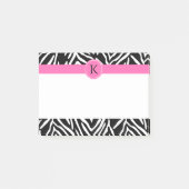 Schwarz-Weiß-Zebra-Monogramm-Druck mit Hot-Rosa Post-it Klebezettel (Vorderseite)