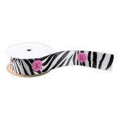Schwarz-Weiß-Zebra-Monogramm-Druck mit Hot-Rosa Satinband (Spule)