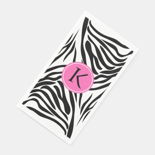 Schwarz-Weiß-Zebra-Monogramm-Druck mit Hot-Rosa Serviette (Ecke)