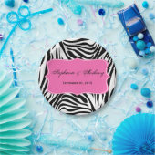 Schwarz-Weiß-Zebra-Monogramm-Druck und Hot-Pink Pappteller (Party)