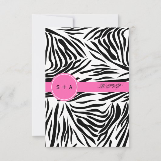 Schwarz-Weiß-Zebra-Monogramm-Druck und Hot-Pink RSVP Karte (Rückseite)