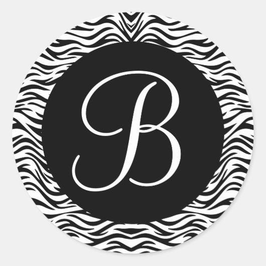 Schwarz-Weiß-Zebra-Monogramm-Hochzeit V02 Runder Aufkleber (Vorderseite)