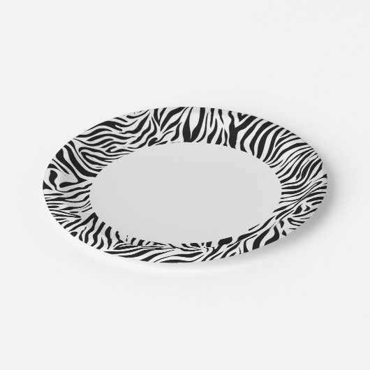 Schwarz-Weiß-Zebra Pappteller (Schrägansicht)