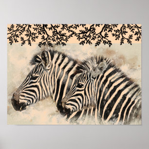 Schwarz-Weiß-Zebra Print African Art Poster