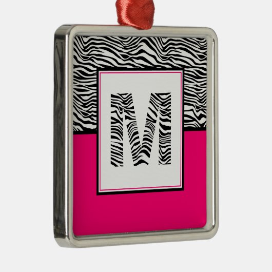 Schwarz/Weiß #Zebra Print Monogram | Heiß rosa Ornament Aus Metall (Rechts)