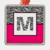 Schwarz/Weiß #Zebra Print Monogram | Heiß rosa Ornament Aus Metall (Vorne)