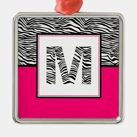 Schwarz/Weiß #Zebra Print Monogram | Heiß rosa Ornament Aus Metall (Vorne)