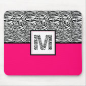 Schwarz-Weiß-Zebra-Print-Monogramm | Heiß rosa Mousepad (Vorne)