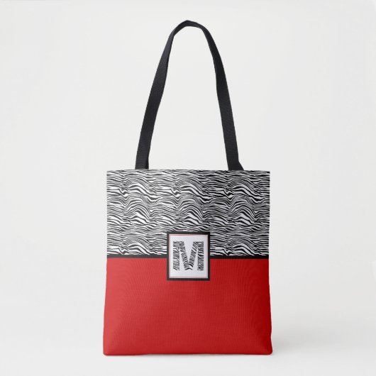 Schwarz-Weiß-Zebra-Print-Monogramm | Rot Tasche (Vorderseite)