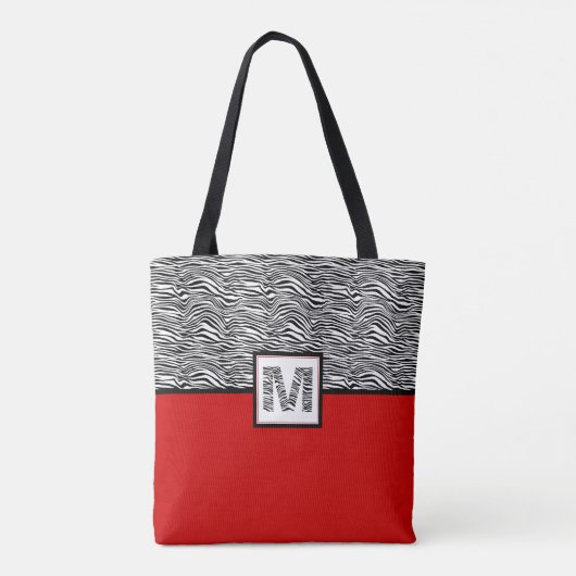 Schwarz-Weiß-Zebra-Print-Monogramm | Rot Tasche (Rückseite)