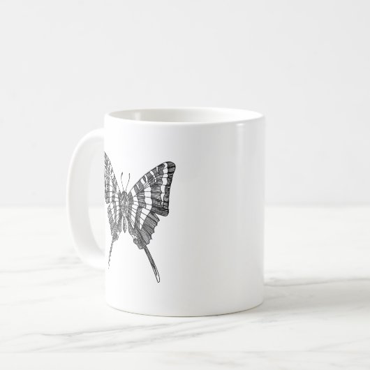 Schwarz-Weiß-Zebra-Schmetterlingsfarbe Zeichnend Kaffeetasse (Vorderseite Links)
