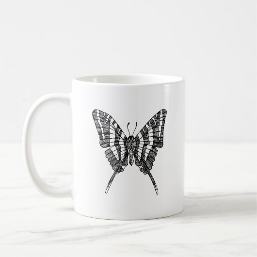 Schwarz-Weiß-Zebra-Schmetterlingsfarbe Zeichnend Kaffeetasse (Links)