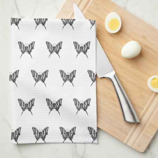 Schwarz-Weiß-Zebra-Schmetterlingsfarbe Zeichnend M Geschirrtuch (Viertel Falte)