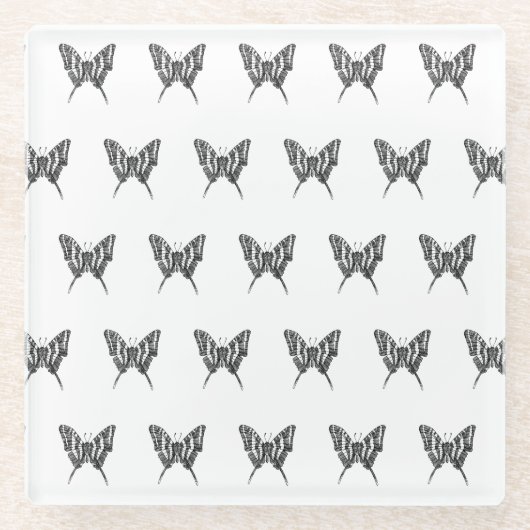 Schwarz-Weiß-Zebra-Schmetterlingsfarbe Zeichnend M Glasuntersetzer (Vorderseite)