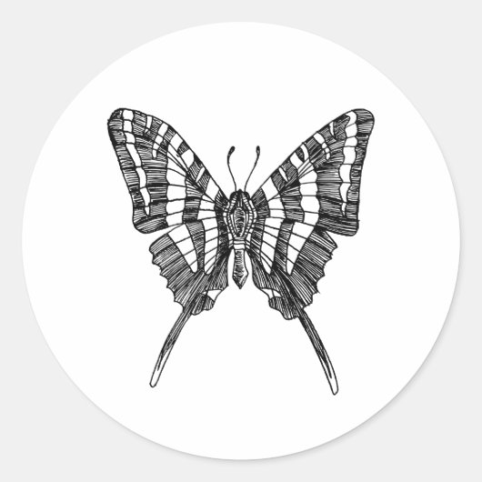 Schwarz-Weiß-Zebra-Schmetterlingsfarbe Zeichnend M Runder Aufkleber (Vorderseite)