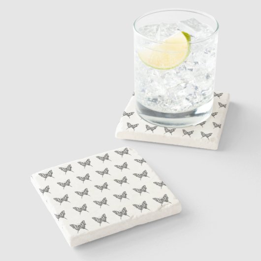 Schwarz-Weiß-Zebra-Schmetterlingsfarbe Zeichnend M Steinuntersetzer (Seitenansicht)