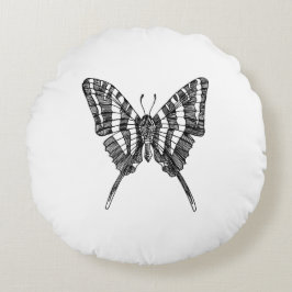 Schwarz-Weiß-Zebra-Schmetterlingsfarbe Zeichnend Rundes Kissen