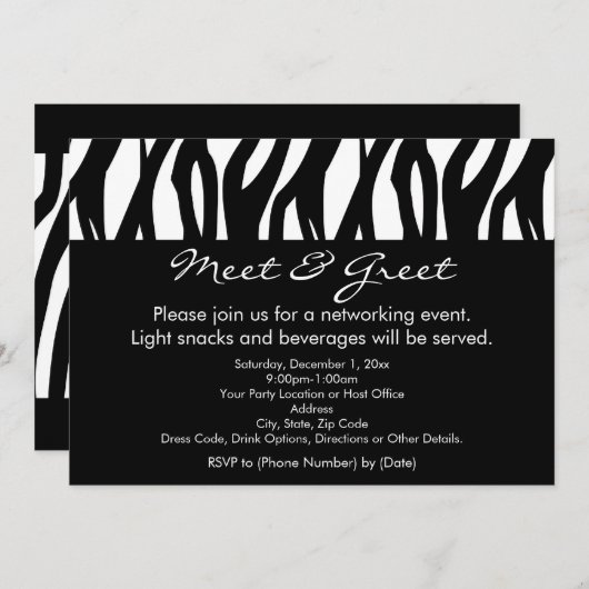 Schwarz/Weiß Zebra trifft sich und lädt ein Einladung (Vorne/Hinten)