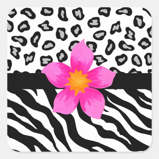 Schwarz-Weiß-Zebra und Geparden-Blume Quadratischer Aufkleber (Vorderseite)