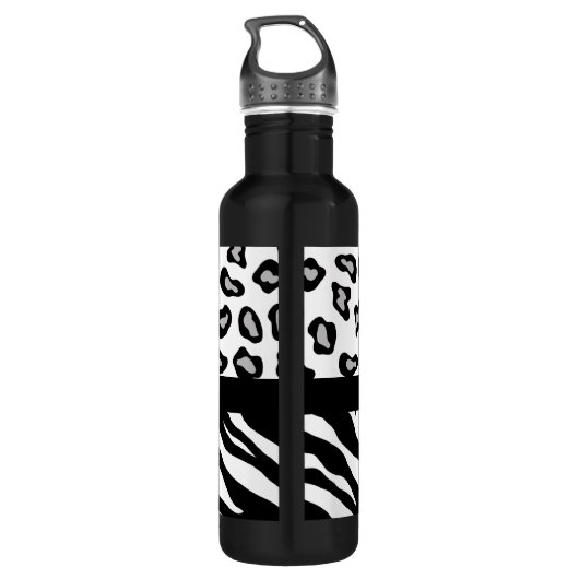 Schwarz-Weiß-Zebra und Geparden-Blume Trinkflasche (Rückseite)