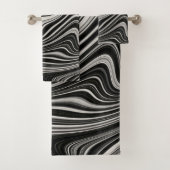 Schwarz-Weiß-Zebra-Wavy-Abstraktion Badhandtuch Set (Insitu)