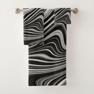 Schwarz-Weiß-Zebra-Wavy-Abstraktion Badhandtuch Set
