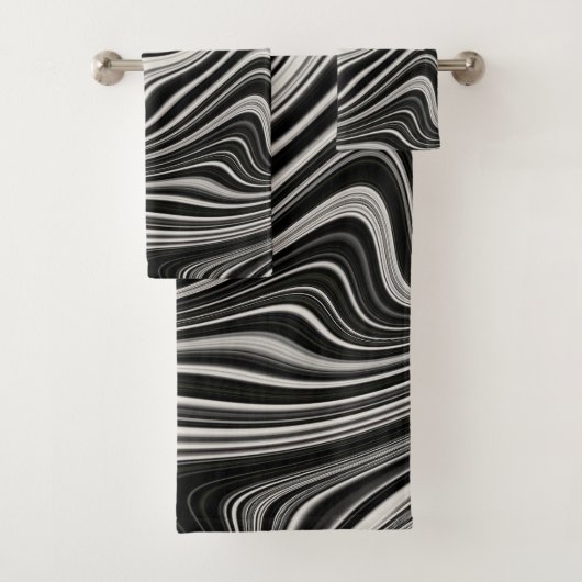 Schwarz-Weiß-Zebra-Wavy-Abstraktion Badhandtuch Set (Insitu)