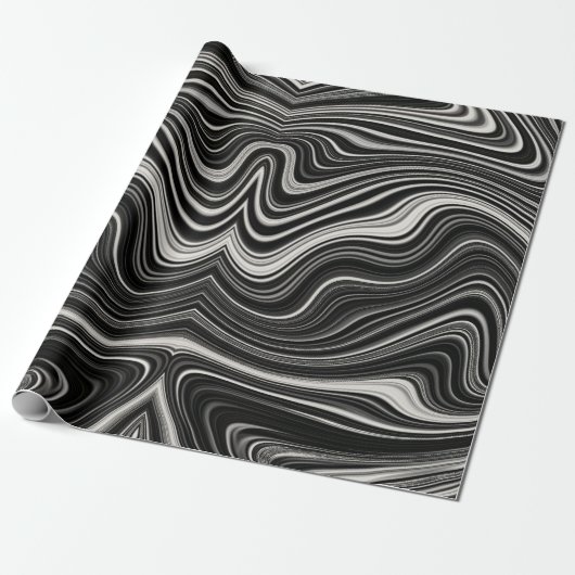 Schwarz-Weiß-Zebra-Wavy-Abstraktion Geschenkpapier (Ungerollt)