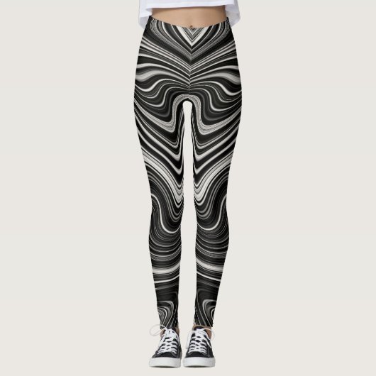 Schwarz-Weiß-Zebra-Wavy-Abstraktion Leggings (Vorderseite)