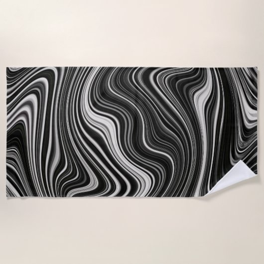 Schwarz-Weiß-Zebra-Wavy-Abstraktion Strandtuch (Vorderseite)