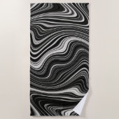 Schwarz-Weiß-Zebra-Wavy-Abstraktion Strandtuch (Vorderseite)
