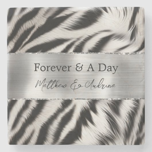 Schwarz-weiß Zebra Wedding Steinuntersetzer (Vorderseite)