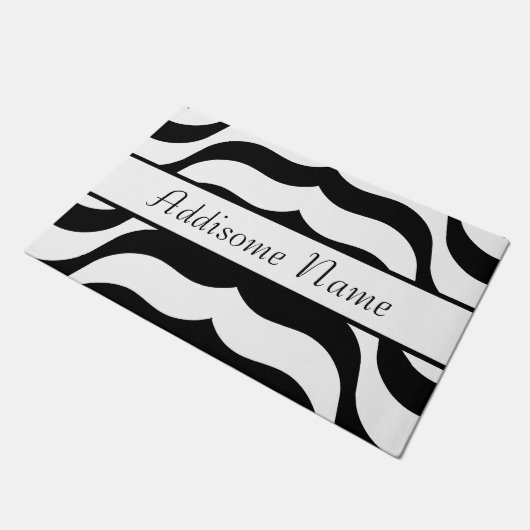 Schwarz-Weiß Zebrastreifen Muster Modernes Kissen Fußmatte (Schrägansicht)