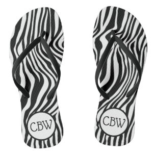 Schwarz-Weiß-Zebrastreifen-Tierdruck-Monogramm Badesandalen